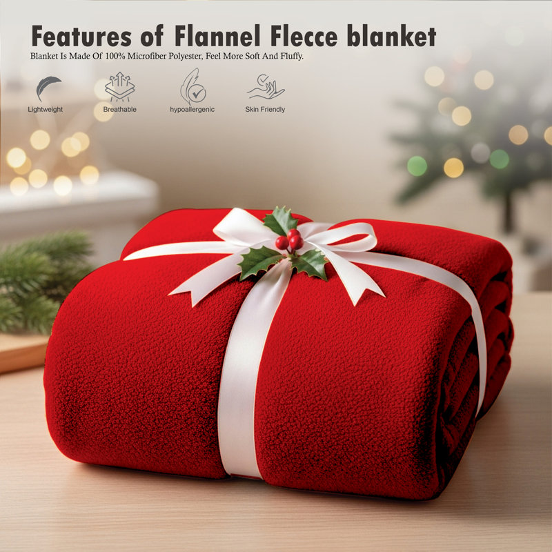 Eilly Luxury Flannel Fleece Throw Blanket for Bed & Sofa, 130cm W x 150cm L, Red