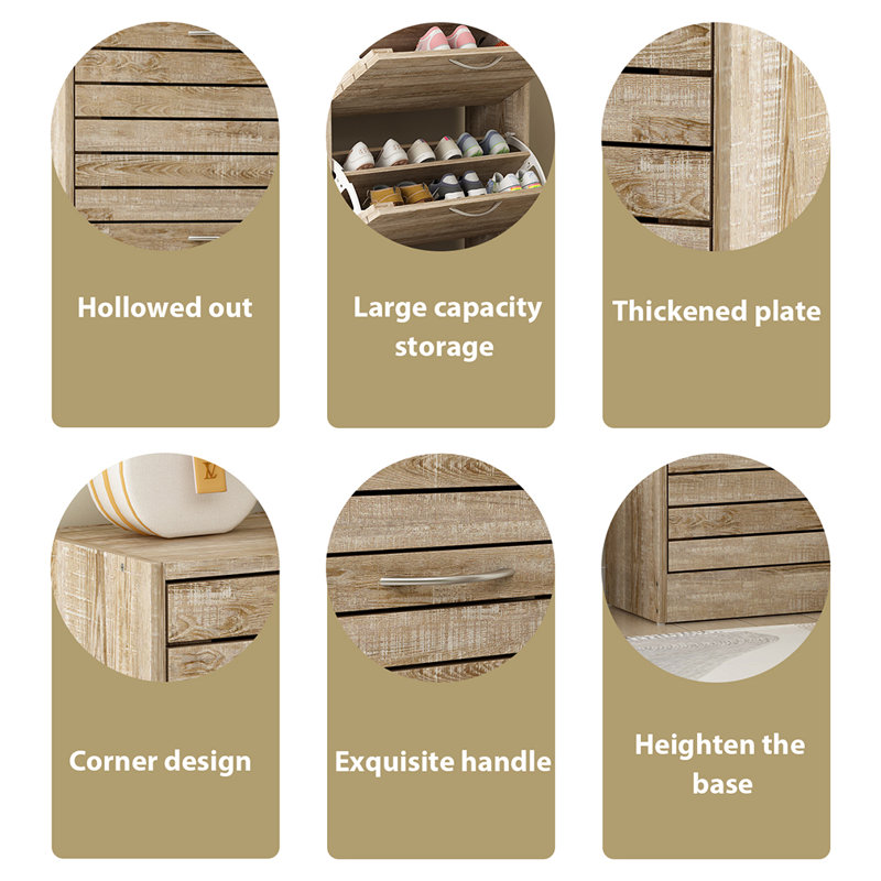 22.4'' Wide 12 Pair 3 Tippers Shoe Storage Cabinet, Brown