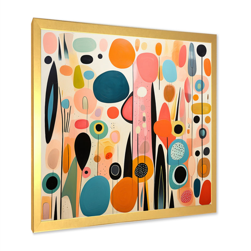 Pink Mid Century Playful Patterns II - Mid-Century Canvas Art Print, Doré, H 36 po x l 36 po, Impression encadrée