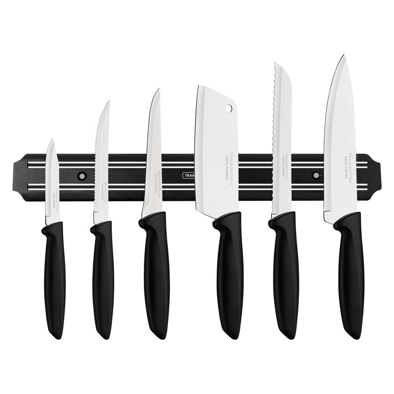 Tramontina 7 Pc Knife/Magnetic Bar Set - Black Handle - Plenus