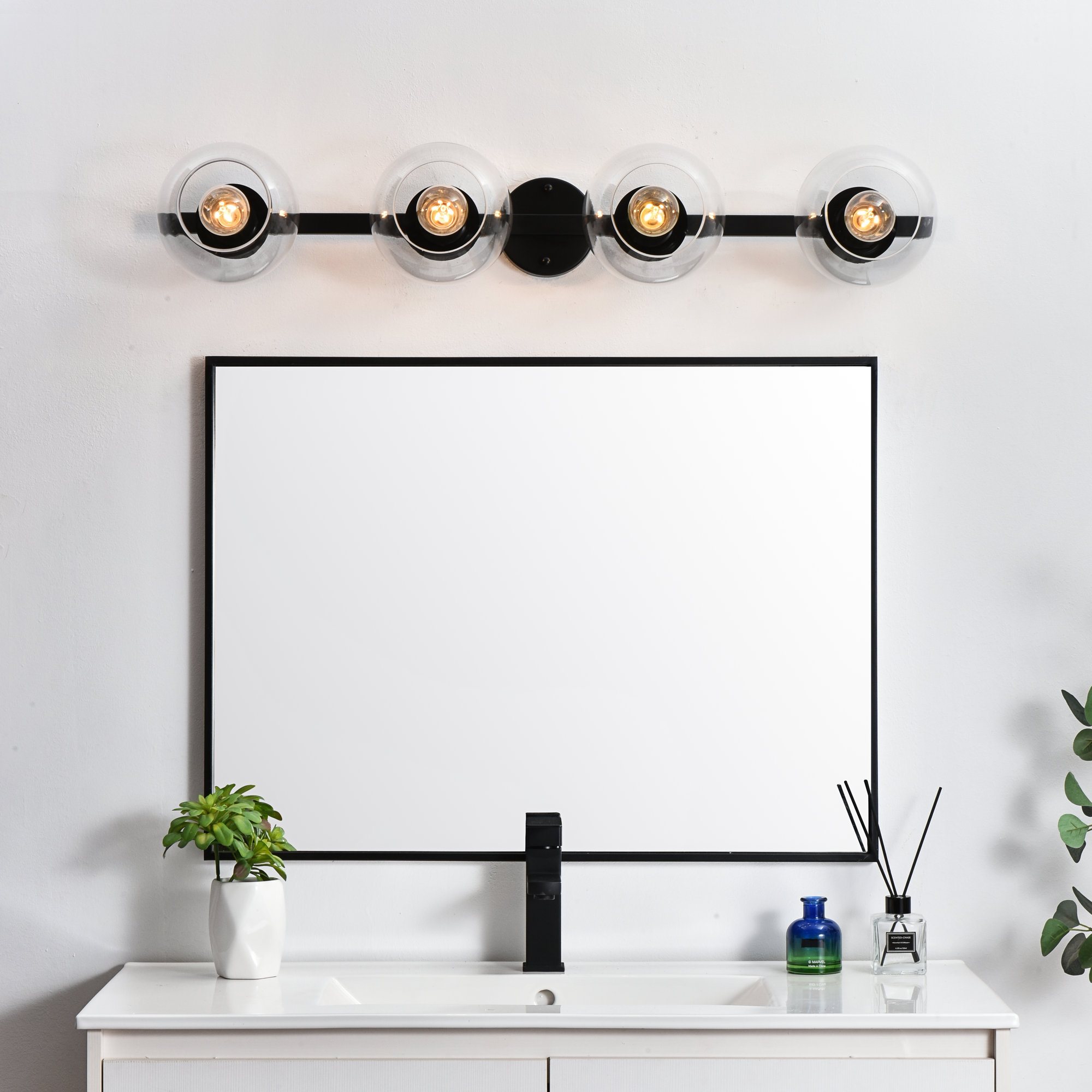 Nathalie 2 Light Glass Dimmable Armed Sconce, 7" H x 37" W x 37" D, 4 Lights, Black