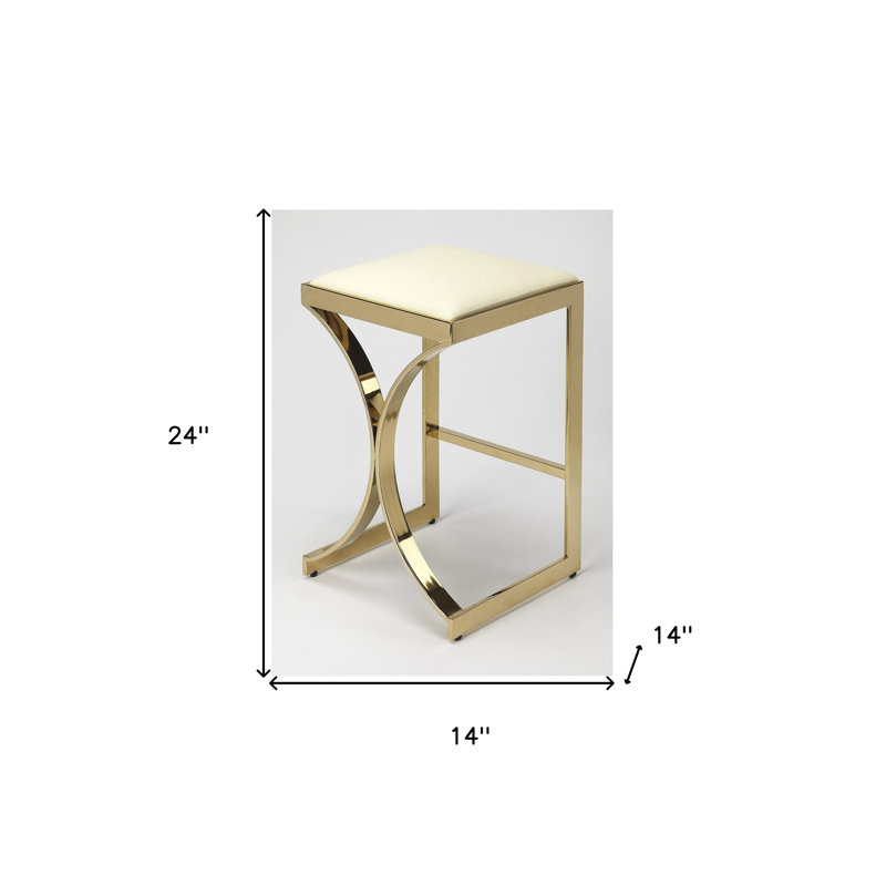 Natalya 24" Bar Stool, Counter Stool (24” Seat Height), Cream, Gold