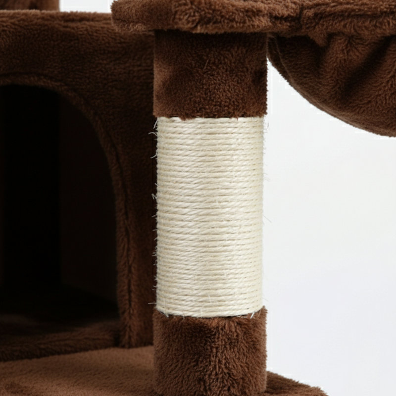 Arbre à chat 68 po de haut à plusieurs niveaux avec hamacs, panier suspendu, grotte pour chat, coussin amovible et poteaux à griffes