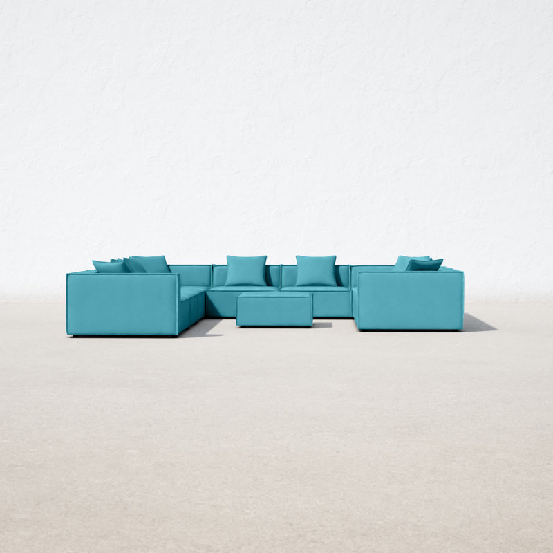 Saybrook Outdoor Patio Upholstered 10-Piece Sectional Sofa, Turquoise