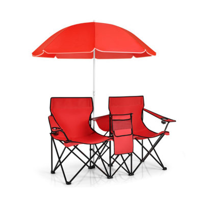 Chaise de pique-nique portable pliante double avec parasol amovible