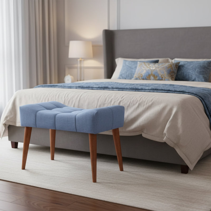 Kahmiah Polyester Upholstered Bench, Indigo Blue
