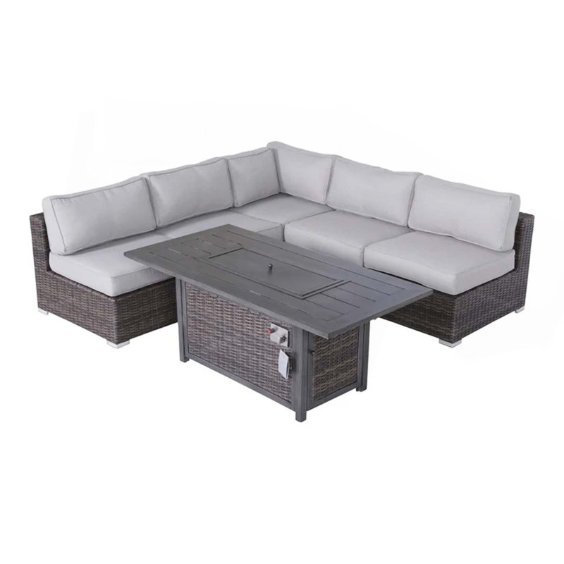 Ensemble de canapé modulaire en rotin 6 pièces avec coussins entièrement assemblé