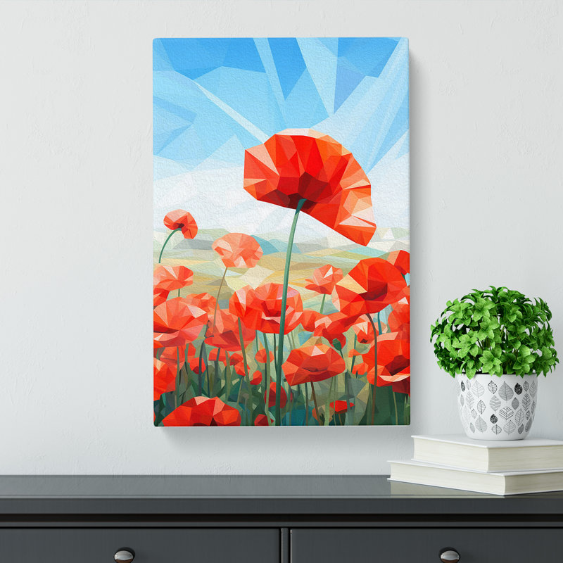Poppy Field Geometric No.2 - Wrapped Canvas, 76cm H x 50cm W x 3cm D