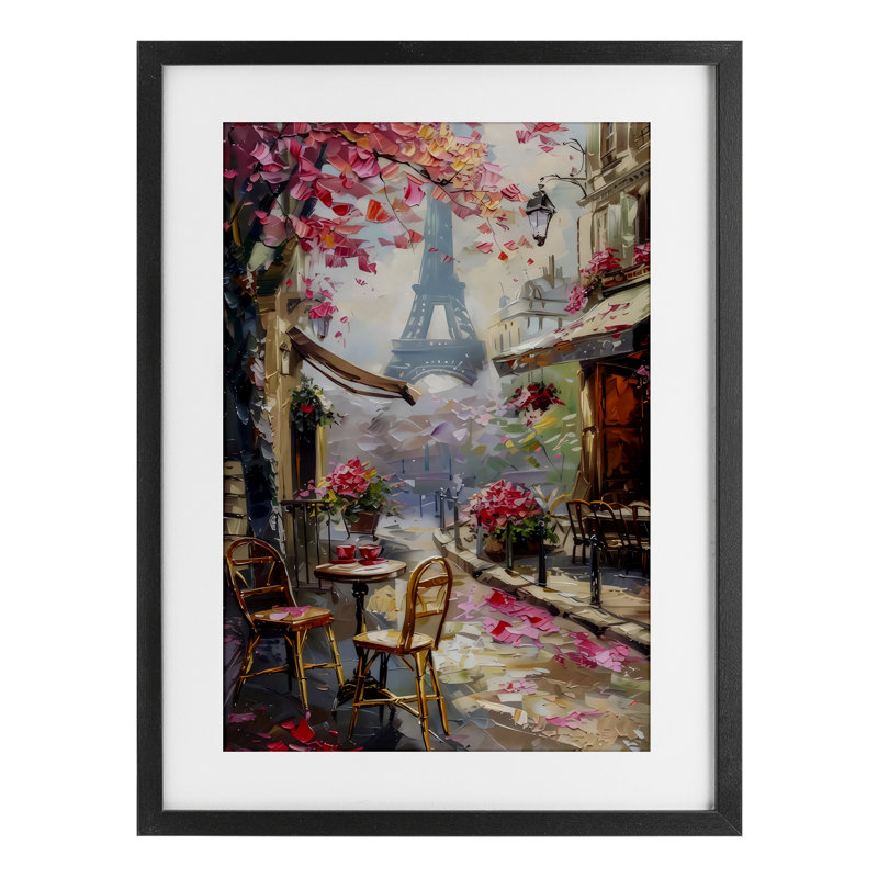«Romantic Paris Cafe», reproduction encadrée sous verre, design par LSR Creative Studio, H 20 po x l 14 po, Cadre noir minuit