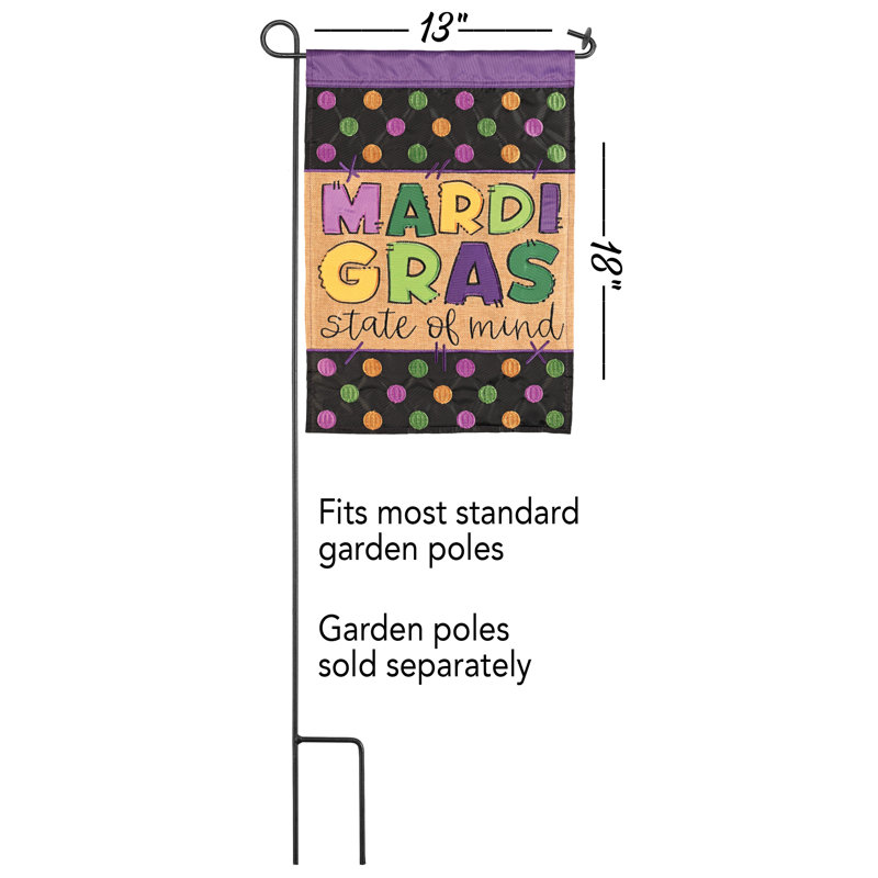 Drapeau de jardin en polyester 18 po x 13 po Mardi Gras State of Mind