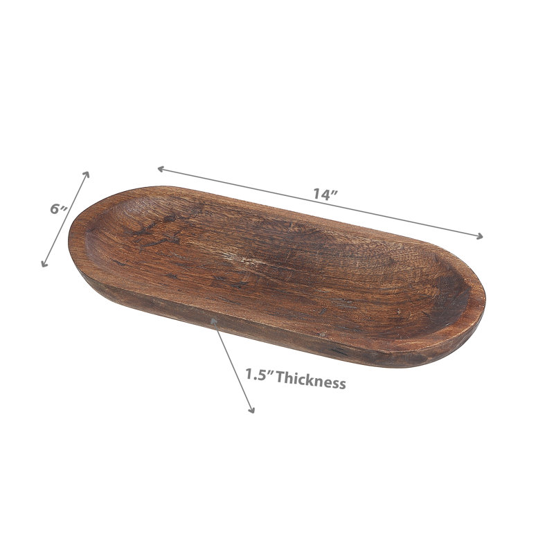 Petit plateau ovale en bois Mango, H 14 po x l 6 po x P 1,5 po