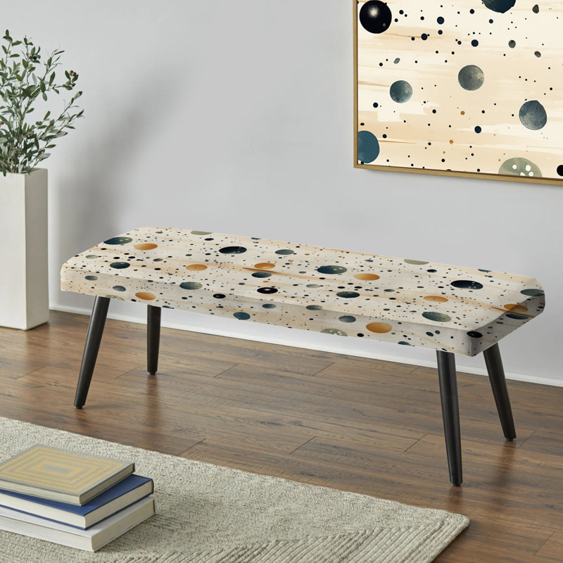Banc rembourré à pois noirs, Splendeur d,un motif à pois rustique