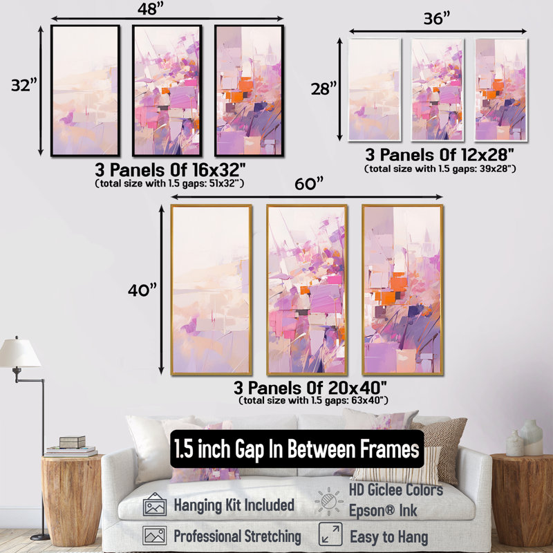 «Pink and Pruple Abstract Shadows», ensemble d'art mural sur toile à formes abstraites, Cadre flottant noir