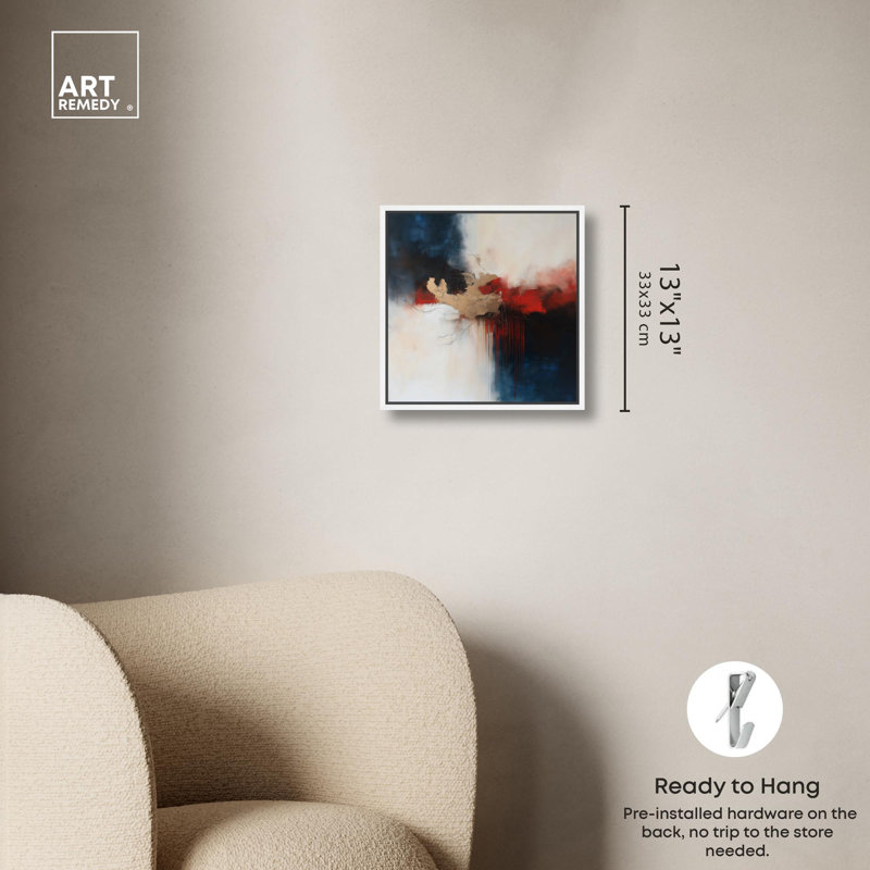 Art Remedy abstrait avec toile dorée, H 13 po x l 13 po, Cadre flottant blanc
