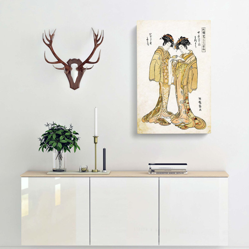 Two Beauties by Isoda Koryusai - Wrapped Canvas Painting, 50cm H x 35cm W x 3cm D