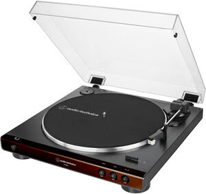 Audio Technica AT-LP60X-BW Fully Automatic Belt-Drive Turntable, Black/Brown