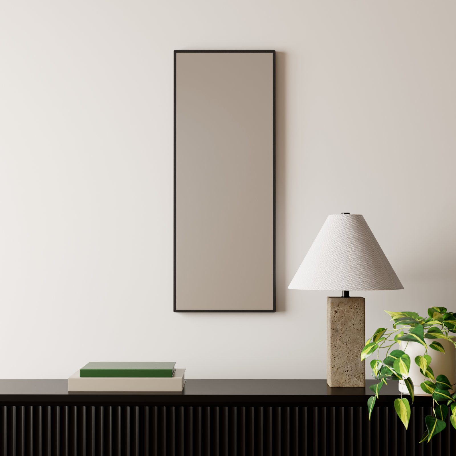 Sabine Metal Rectangle Wall Mirror, 36" x 14", Black