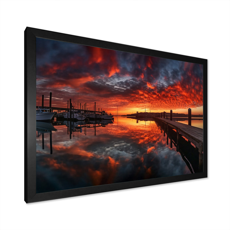 Coucher de soleil sur le port I - impression, Cadre photo noir, H 12 po x l 20 po x P 1 po