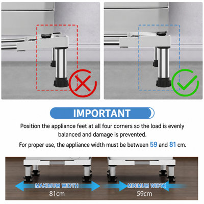 Support tubulaire rond réglable pour machine à laver avec pieds en acier inoxydable, base surélevée pour gros appareils électroménagers