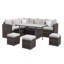 Ensemble de salle à manger d'extérieur en osier 7 pièces, canapé modulaire à 9 places avec coussins gris et table de salle à manger pour jardin