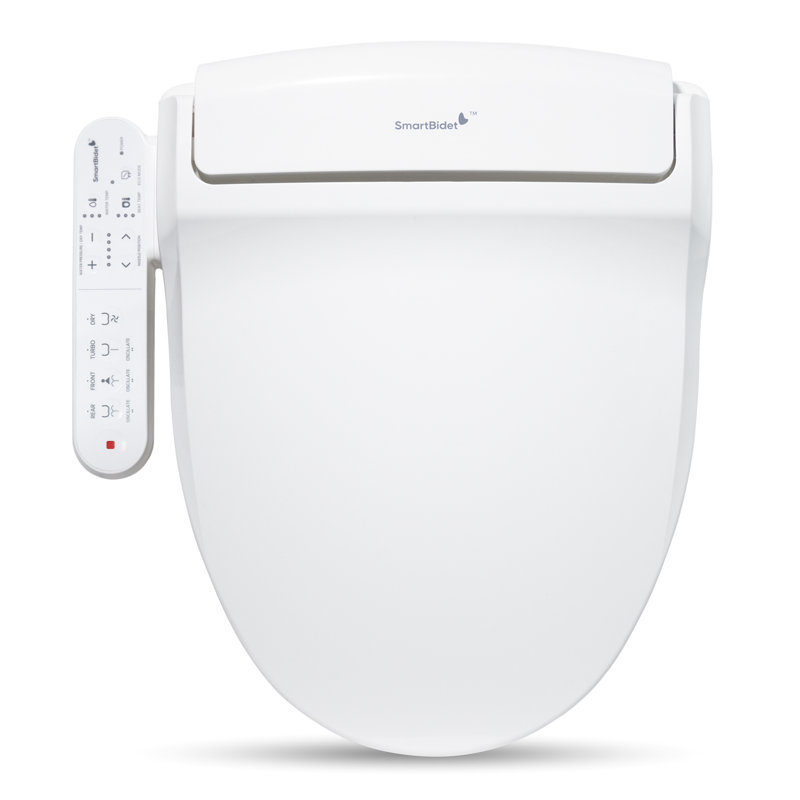 White Electric Bidet Toilet Seat with Heated Seating and Control Panel