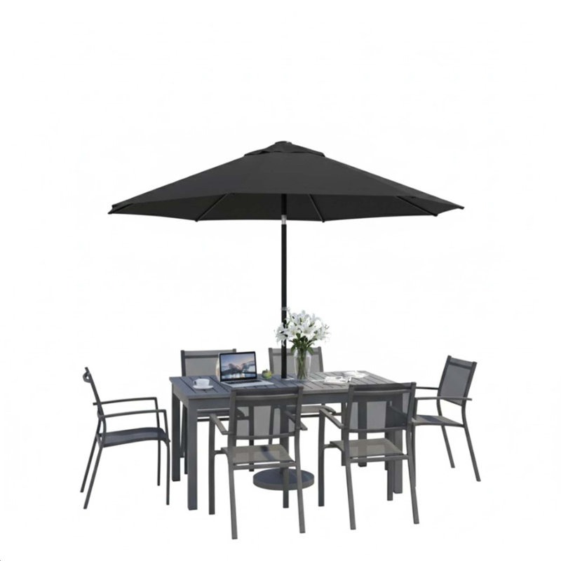 Parasol de qualité supérieure avec manivelle et inclinaison réglable, Noir
