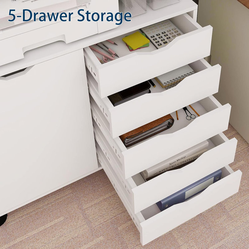 Liutcho Mobilable Wood File Storage Cabinets with Power Outlets and Door Home Office Lateral Filing Cabinet with Lock Printer Stand for Home Office