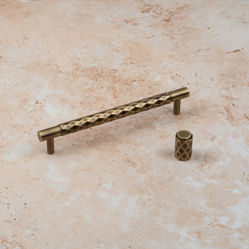 Antique Brass Diamond Textured T-Bar Handles, 20mm Knob