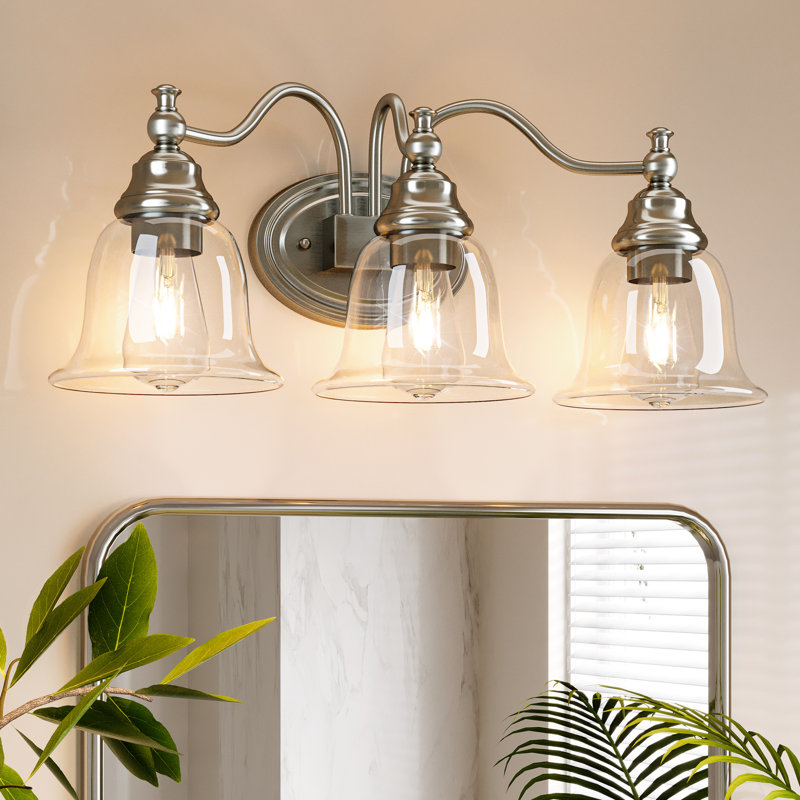 3-Light Bathroom Light Fixtures, Modern Vanity Light with Clear Glass Shade, Silver