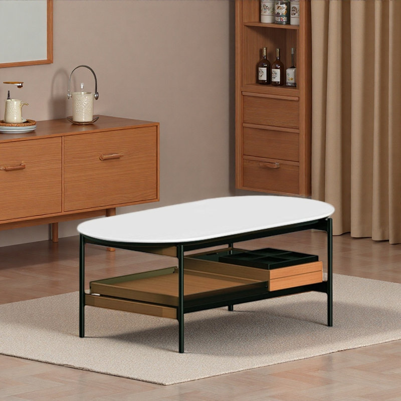 Retro Two-tier Oval Coffee Table, White