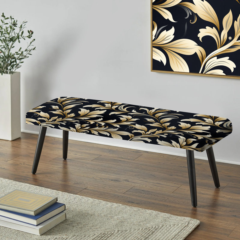 Beige élégant damassé Harmony - banc rembourré damassé noir