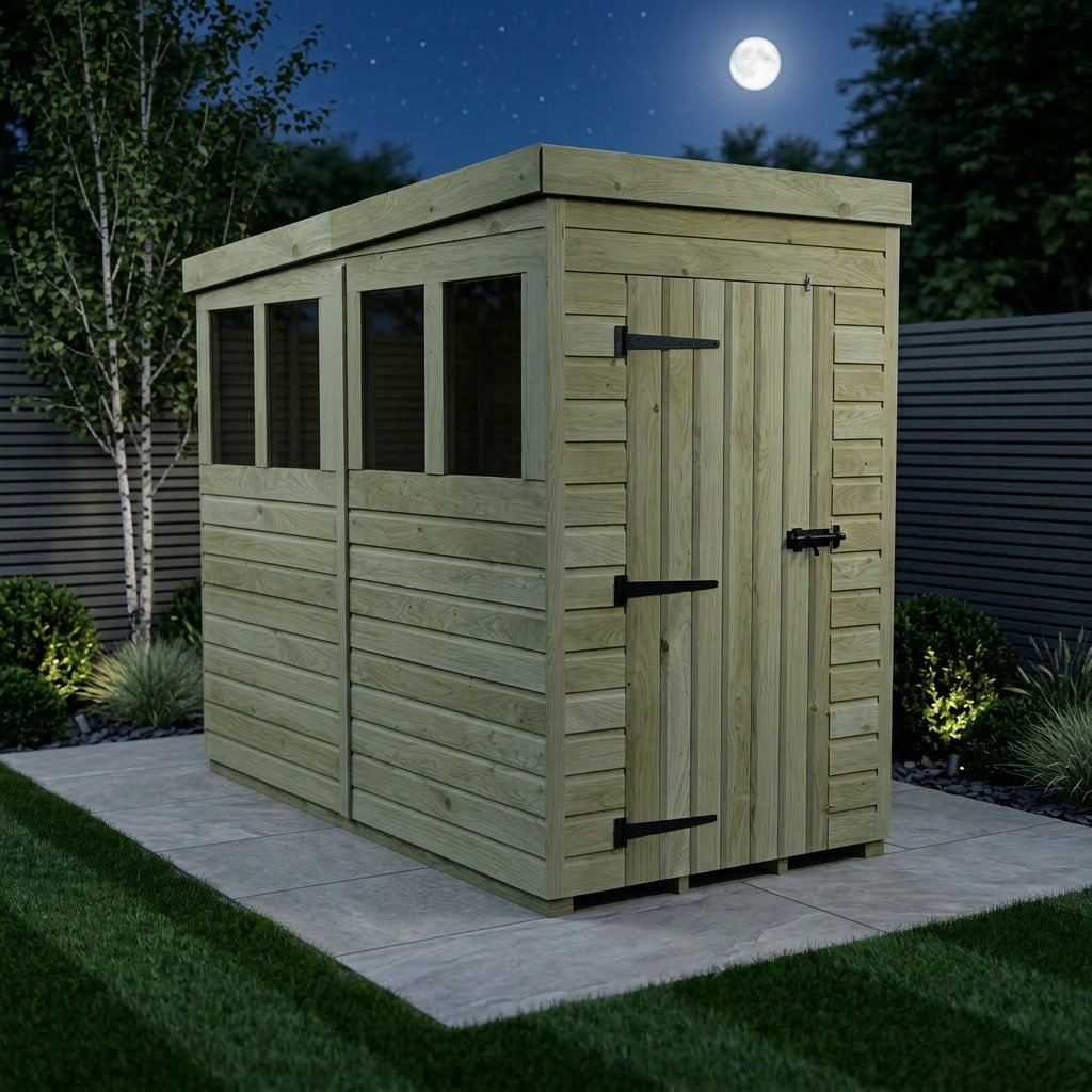 Total Sheds 4ft x 8ft Pent Garden Shed - Single Door - With Windows - Pressure Treated Timber - UK Manufactured