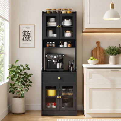 Kitchen Pantry Cabinet with Hutch Storage and Microwave Shelf