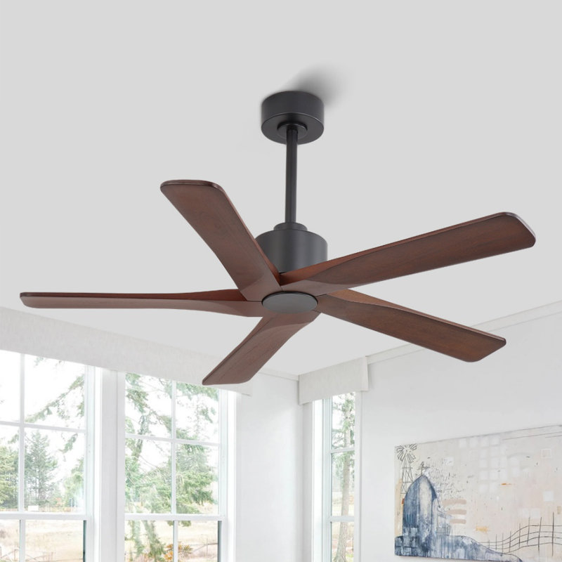 Ventilateur de plafond d'intérieur à 5 pales Baun avec télécommande, Brun foncé, Noir, 48"
