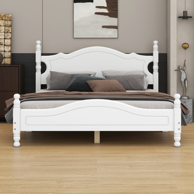 Lit plateforme en bois massif Govea, Grand lit, Blanc