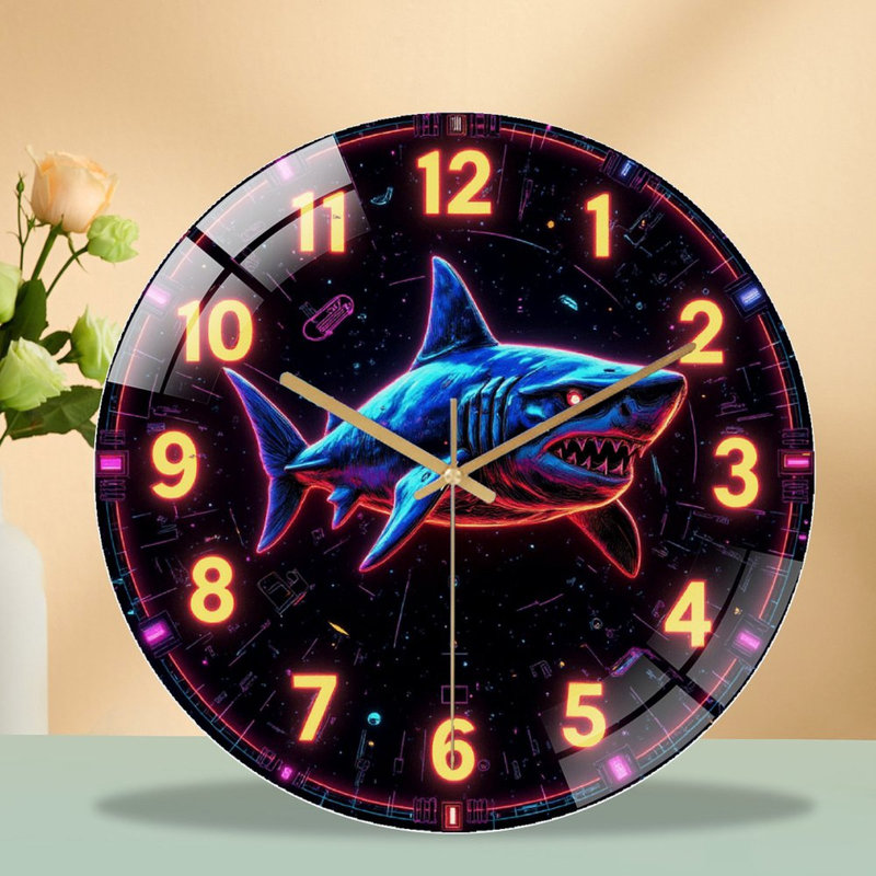Horloge murale Neon Shark