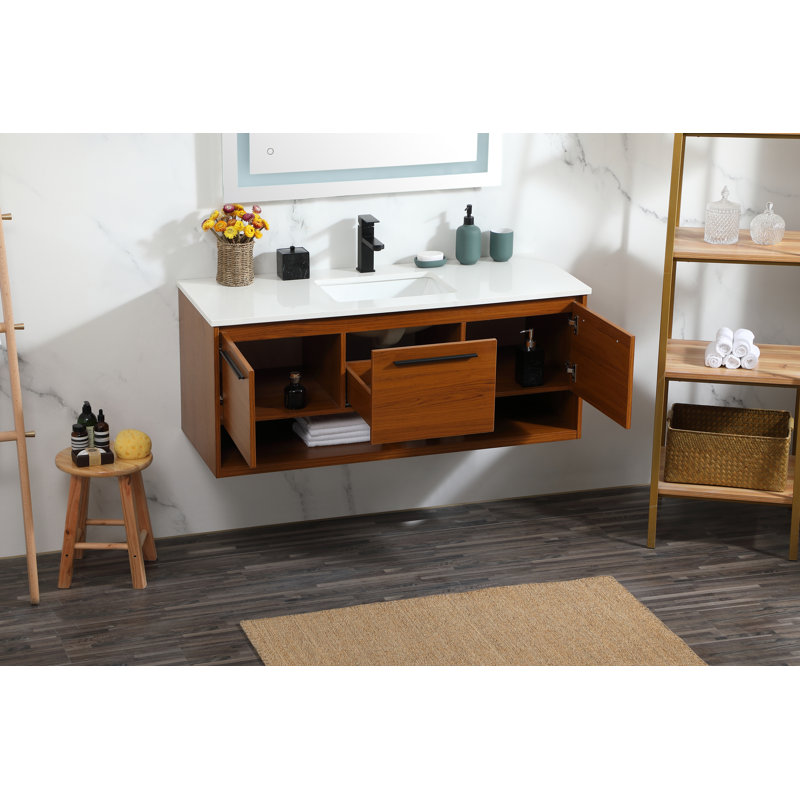 Ensemble de meuble-lavabo simple mural 48 po Roman, Teck