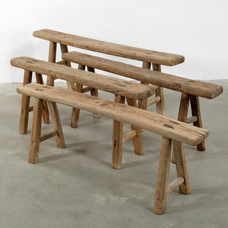 Lily's Living Vintage Noodle Bench, Weathered Natural Wood Finish , 20" H x 40" W x 5" D
