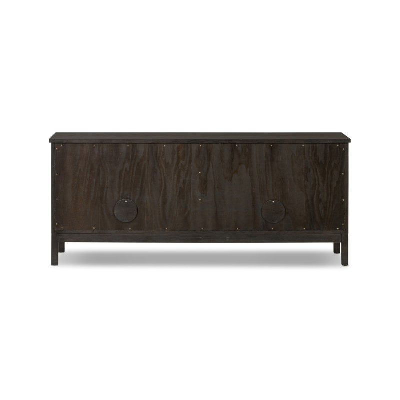 Alessio Media Console-Aged Natural Oak, Smoked Black