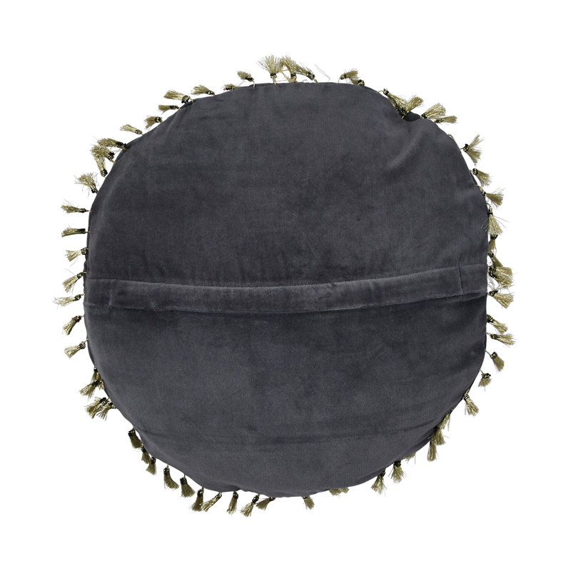 Square Cotton Velvet Pillow with Metallic Embroidery and Tassels