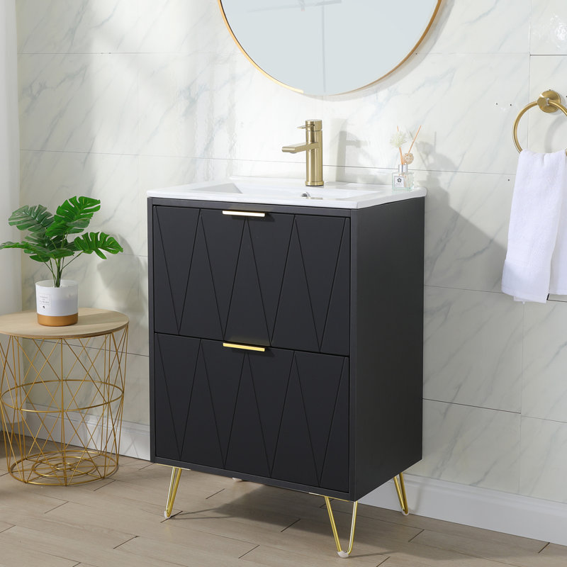 Meuble-lavabo simple 24 po à 2 tiroirs avec plateau en céramique 24 po Modern