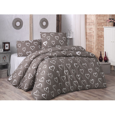 Ensemble de housse de couette luxueuse simple, brun et blanc, 53,1 po x 78,7 po | 65% coton / 35% polyester, 120 fils | Lavable à la machine, housse de couette et enveloppe à fermeture à boutons | Literie élégante pour un confort douillet