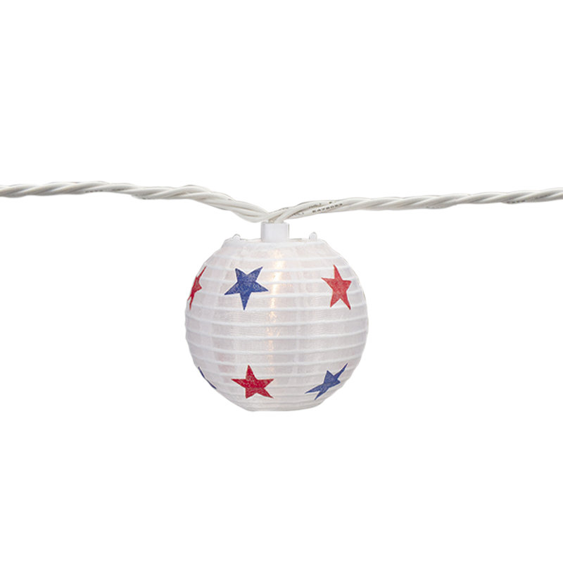 Lanterne en papier avec 10 lumières rouges, blanches et bleues, 4 juillet, ampoules transparentes