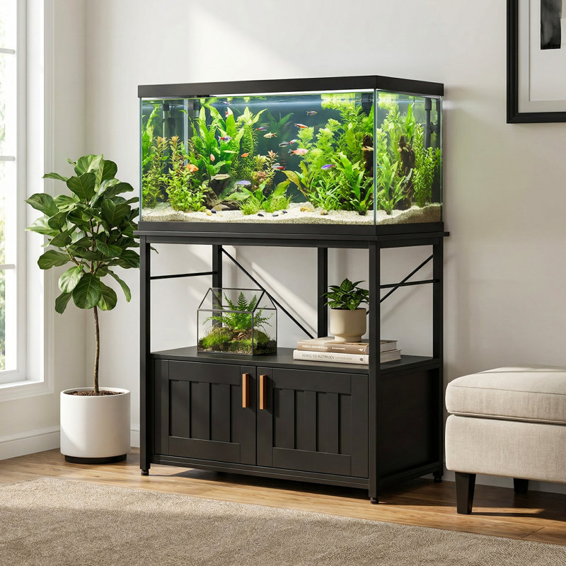Support d'aquarium 40-50 gallons, support d'aquarium avec armoire de rangement, Noir