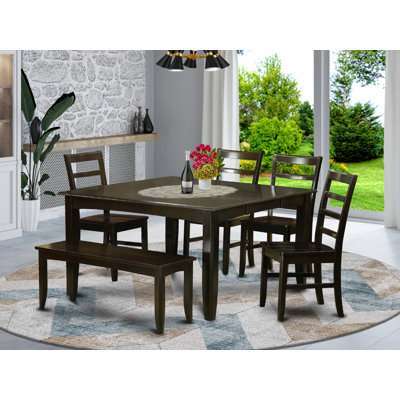 Ensemble table et chaises de cuisine 5 pièces comprenant une table carrée de salle à manger avec rallonge papillon et 4 chaises, 137 x 137 cm, cappuccino