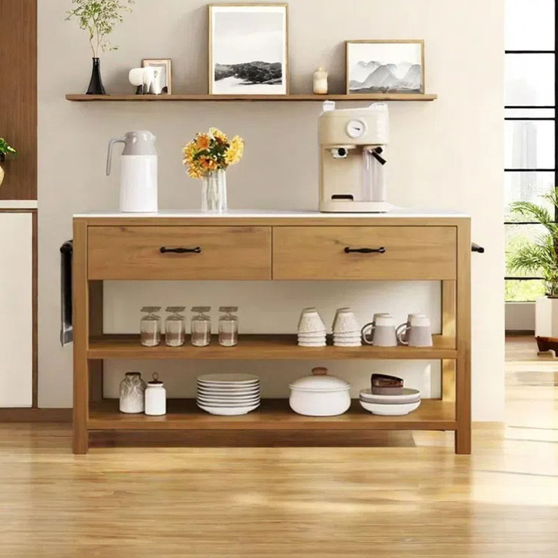 62.99" Solid Wood Kitchen Island with Ample Storage and Classic Design