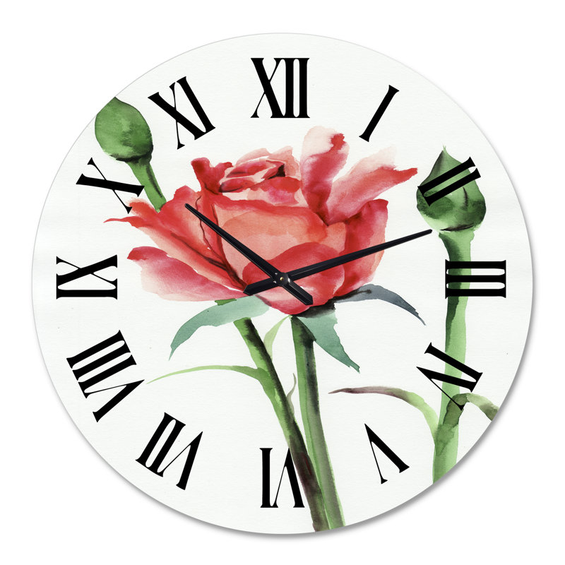 Rose rouge avec boutons - Horloge murale traditionnelle, Grand