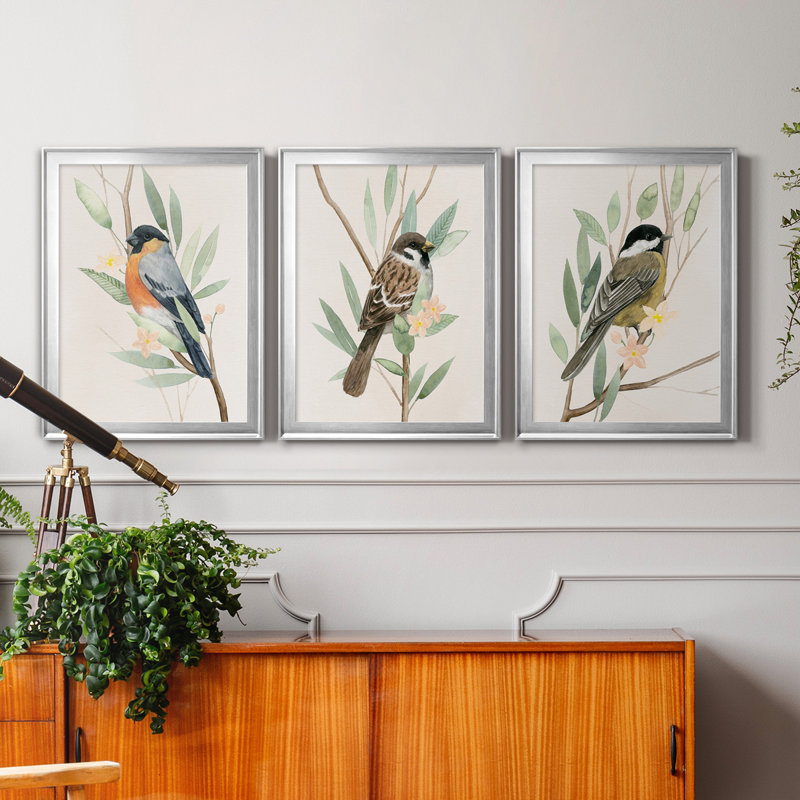 Tree Toppers I - Ensemble de 3 peintures sur toile encadrées, Argent, H 26,5 po x l 109,5 po x P 4,5 po