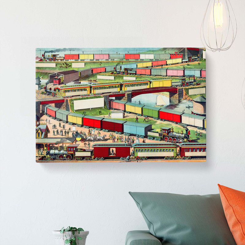 Vintage Steam Train Illustration - Wrapped Canvas, 50cm H x 76cm W x 3cm D