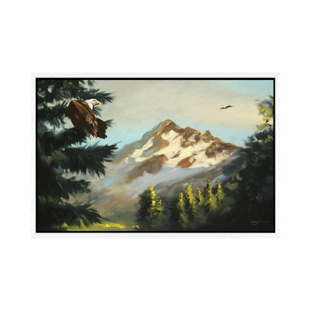 Weißkopfseeadler mit Bergblick von D. "Rusty" Rust - Galerie-umwickelte Leinwand Giclée auf Leinwand